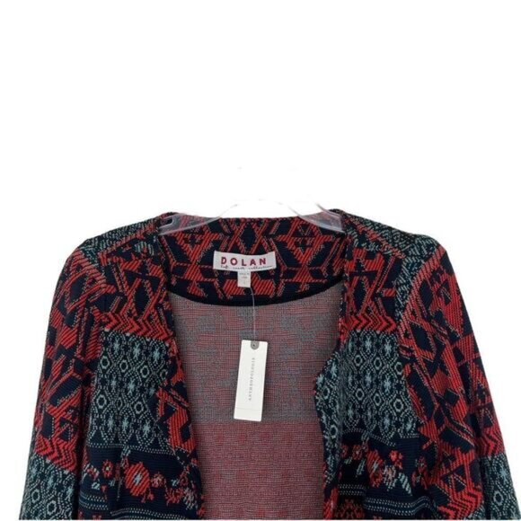 Anthropologie Dolan Red/Blue Multi Abstract Southwestern Knit Open Jacket Large - Picture 4 of 12